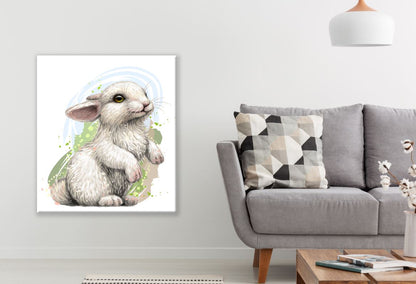 Cute Bunny White Grey Painting Print 100% Australian Made