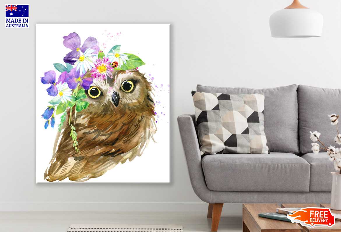 Owl with Floral Headdress Painting Print 100% Australian Made