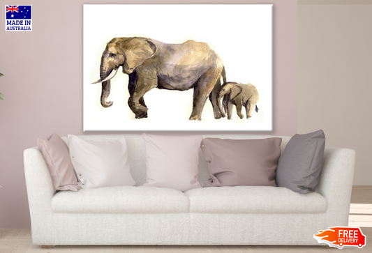 Elephants Watercolour Painting Print 100% Australian Made