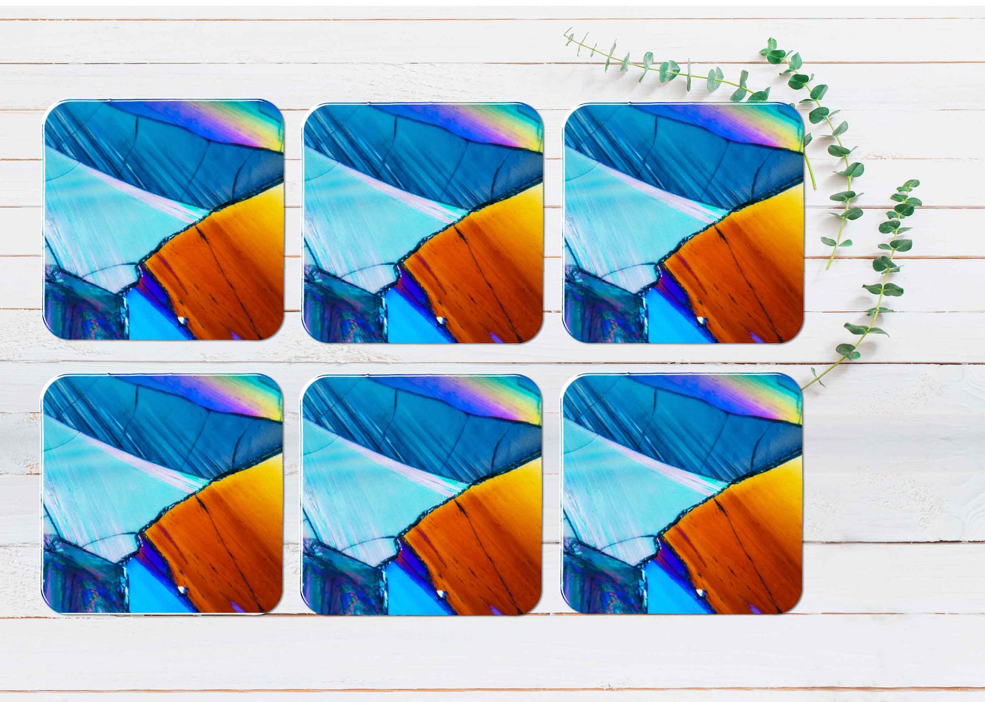 Cristal Blue Abstract Coasters Wood & Rubber - Set of 6 Coasters