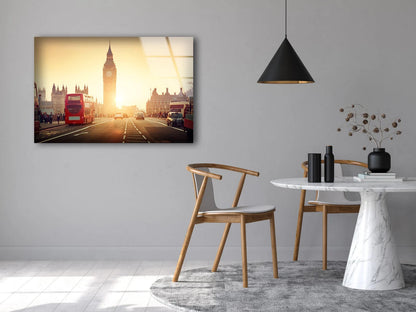 London Big Ben Clock Tower & Red Buses Photograph Acrylic Glass Print Tempered Glass Wall Art 100% Made in Australia Ready to Hang