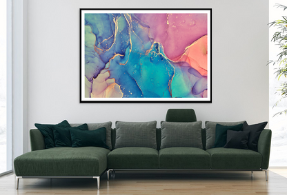 Pink Orange Blue & Gold Abstract Design Home Decor Premium Quality Poster Print Choose Your Sizes