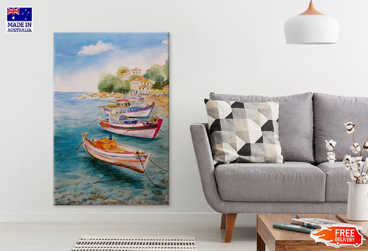 Boats on Sea Watercolor Painting Print 100% Australian Made