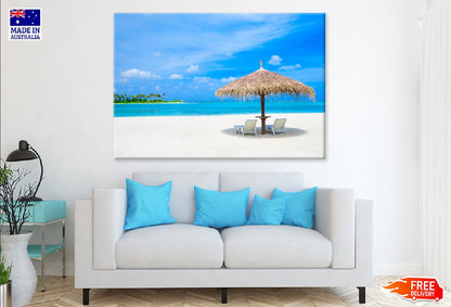 Beds & Umbrella Near Maldives Sea Photograph Print 100% Australian Made