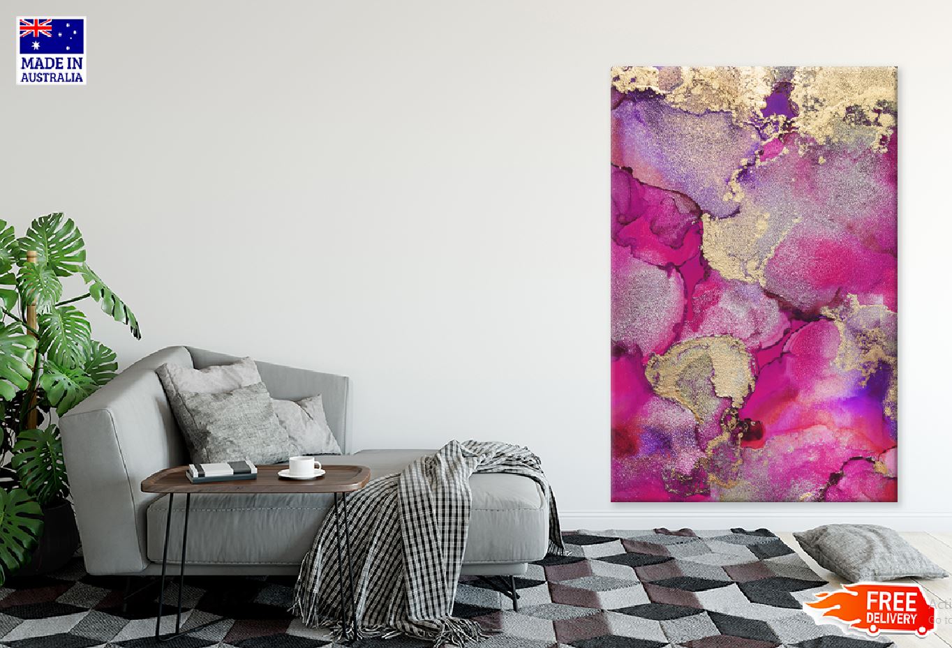 Purple Pink Gold Splash Abstract Design Print 100% Australian Made