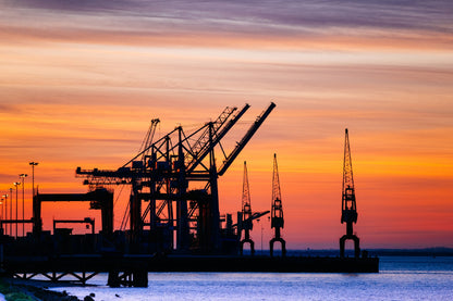 Port Machinery & Sea Sunset View Photograph Print 100% Australian Made