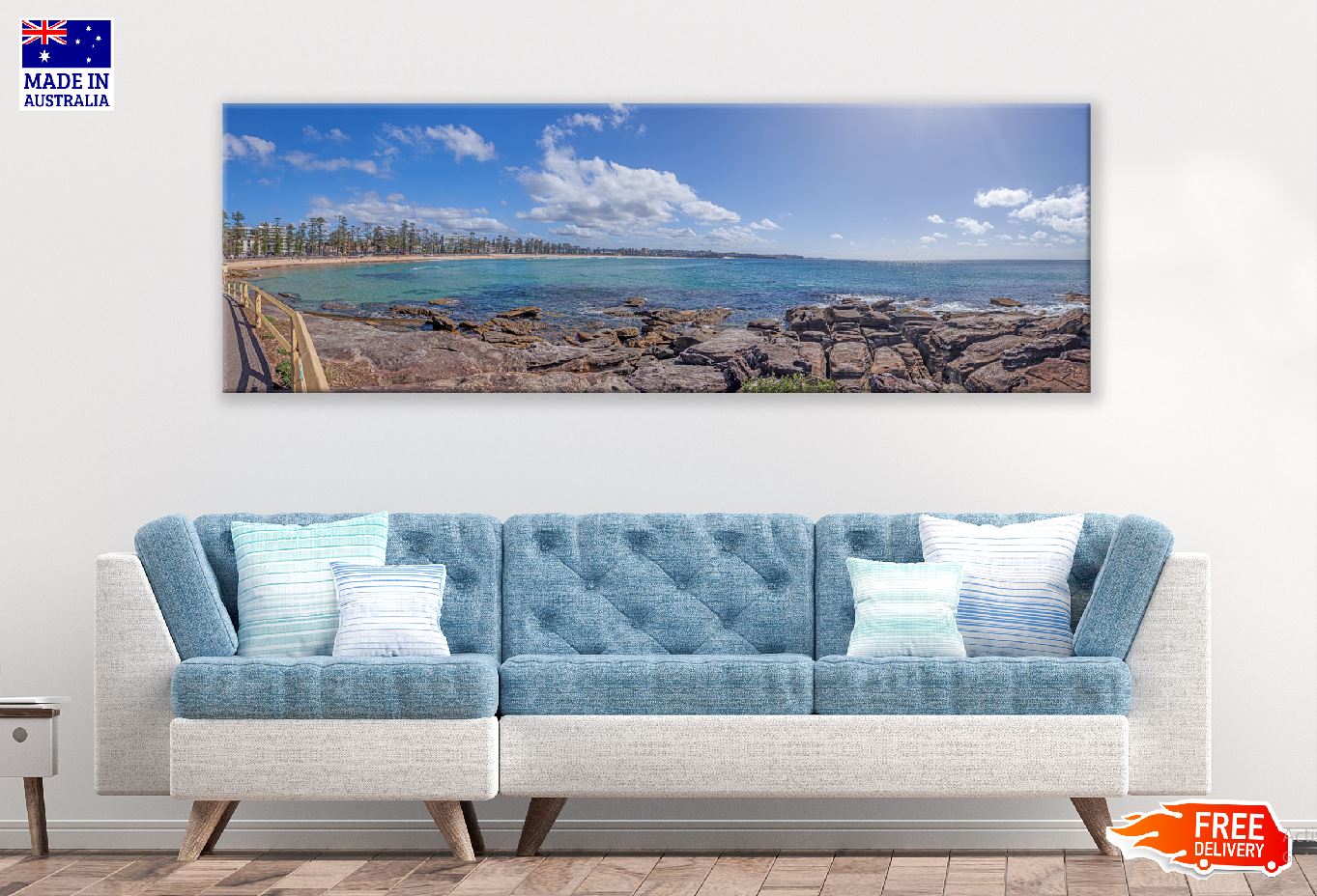 Panoramic Canvas Rocky Manly Beach Photograph High Quality 100% Australian Made Wall Canvas Print Ready to Hang