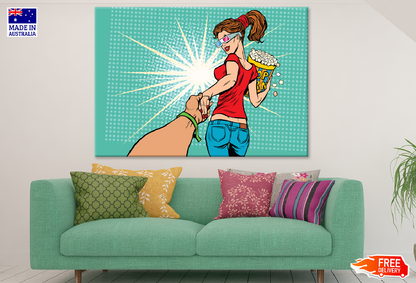 Couple with Pop Corn & Holding Hands Illustration Print 100% Australian Made