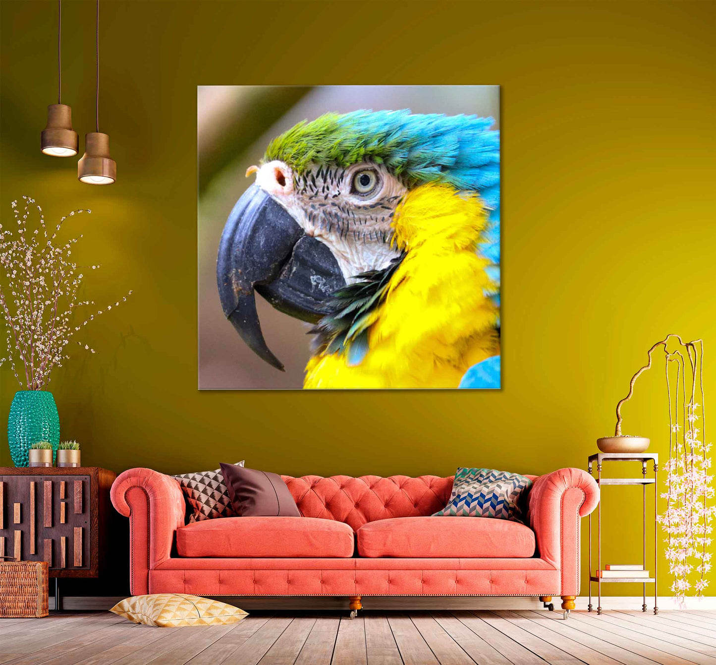 Square Canvas Macaw Bird Closeup Side View Photograph High Quality Print 100% Australian Made