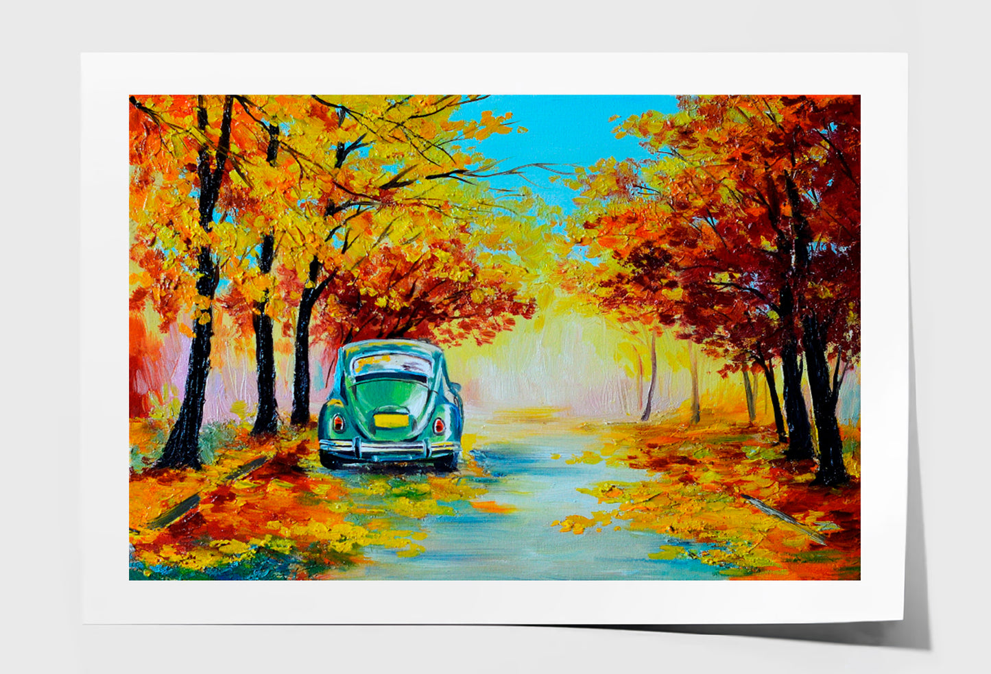 Car In The Colorful Autumn Forest Road Wall Art Limited Edition High Quality Print Unframed Roll Canvas None