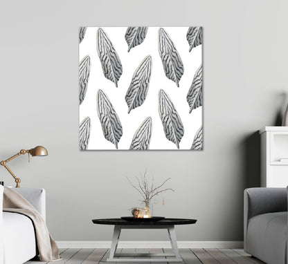 Square Canvas Bird Feathers with Stripe Art Design High Quality Print 100% Australian Made