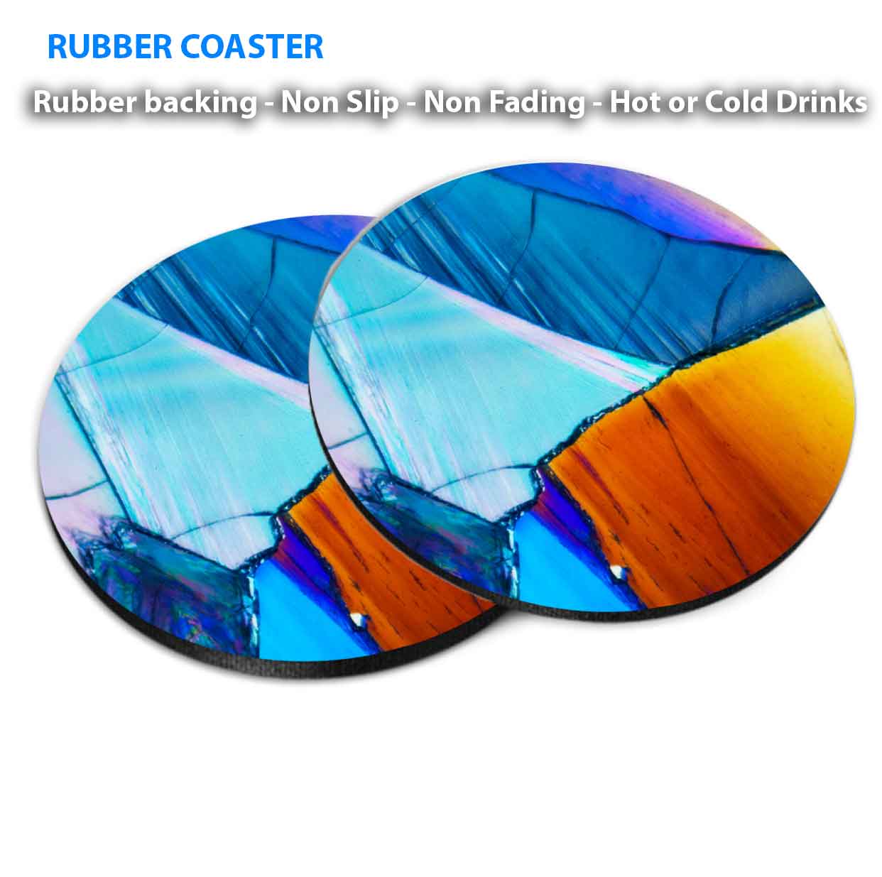 Cristal Blue Abstract Coasters Wood & Rubber - Set of 6 Coasters