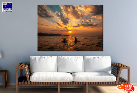 Sailing With Canoes on Sea Sunset Scenery Photograph Print 100% Australian Made