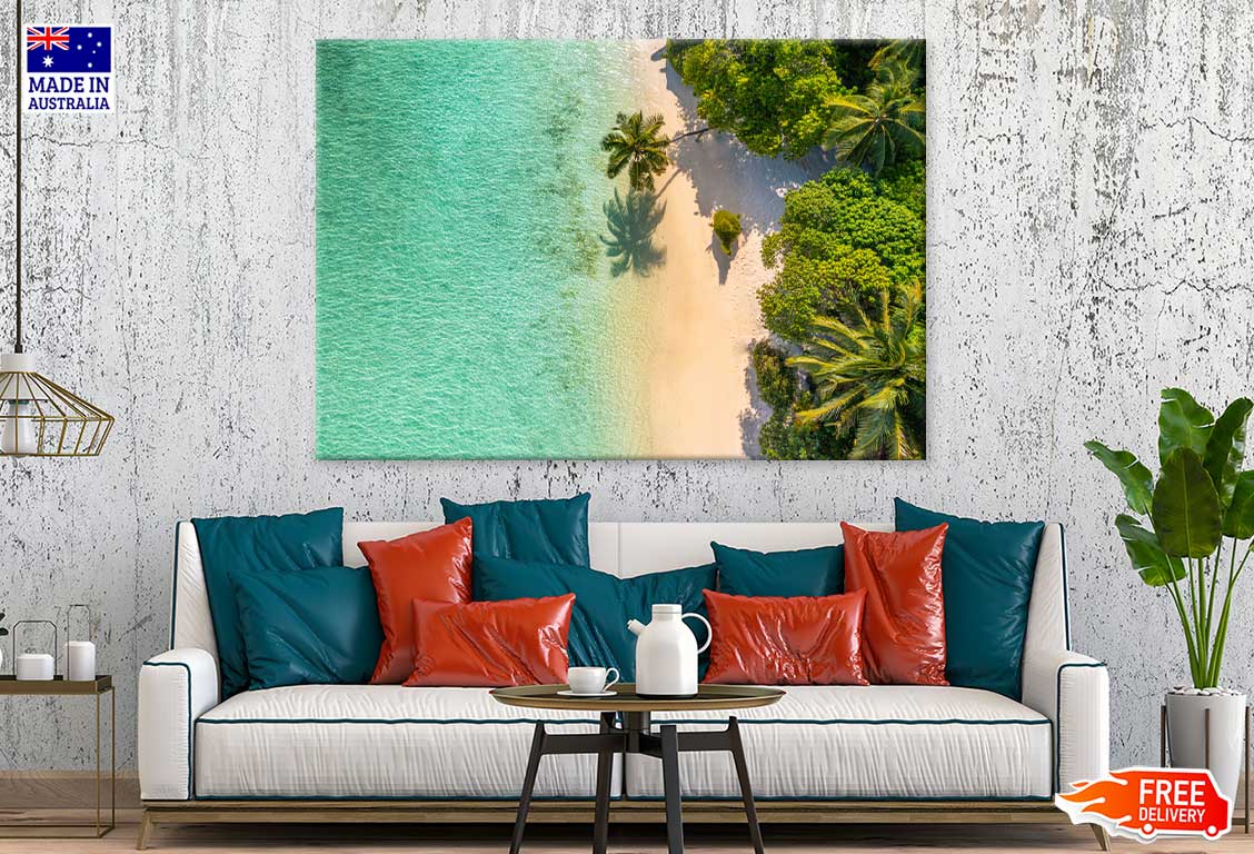 Aerial Top View Sand Palm Beach Photograph Print 100% Australian Made