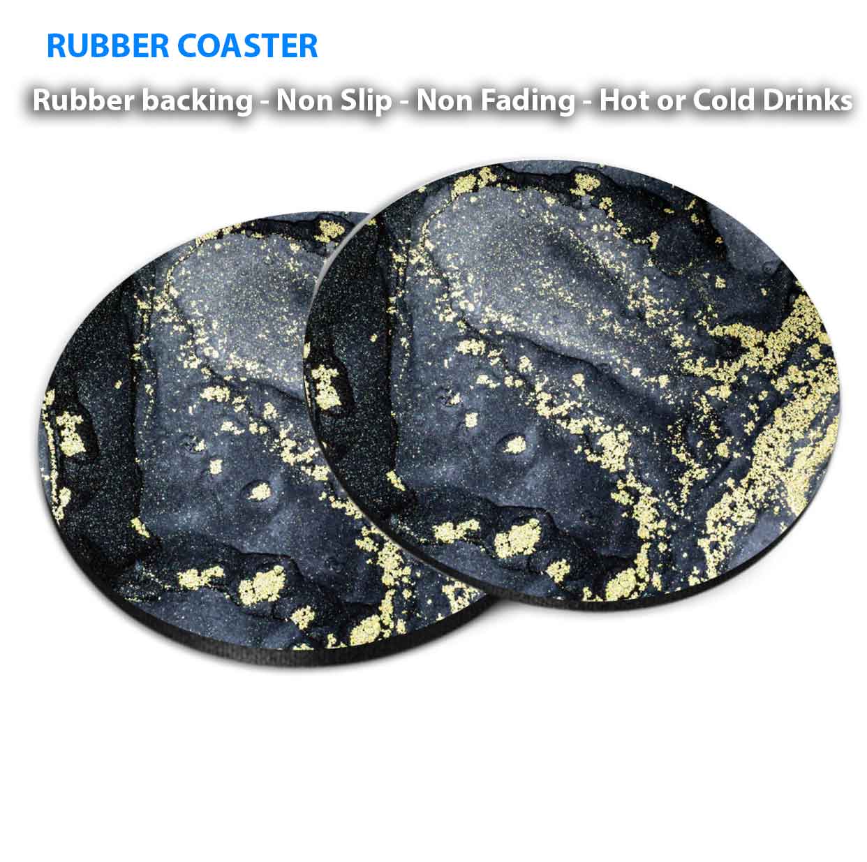 Gold Splash Black Grey Abstract Coasters Wood & Rubber - Set of 6 Coasters