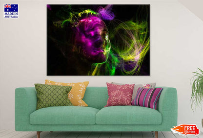 Purple Yellow & Green Digital Woman Face Abstract Design Print 100% Australian Made