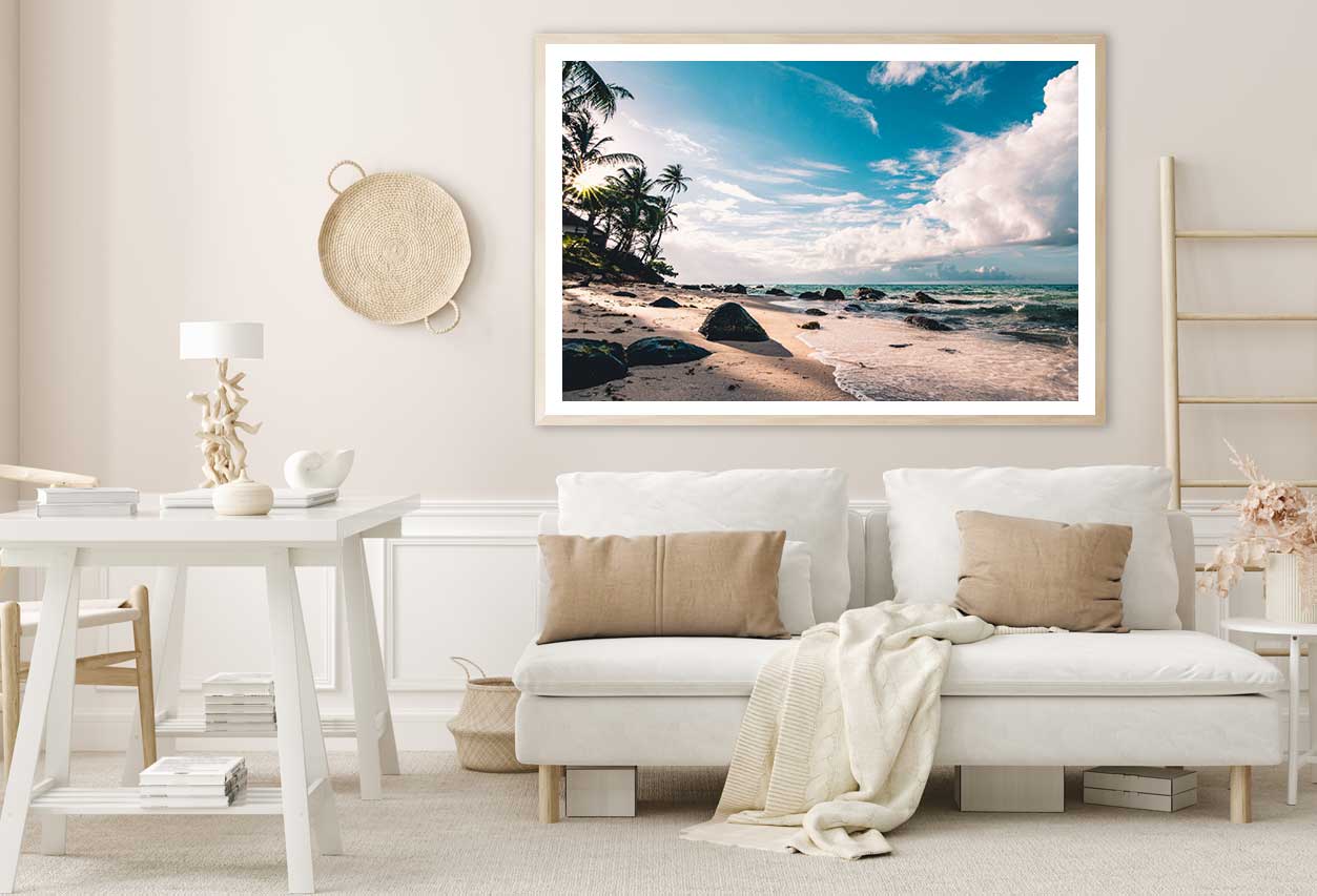 Rocky Seashore Beach & Blue Sky Photograph Home Decor Premium Quality Poster Print Choose Your Sizes