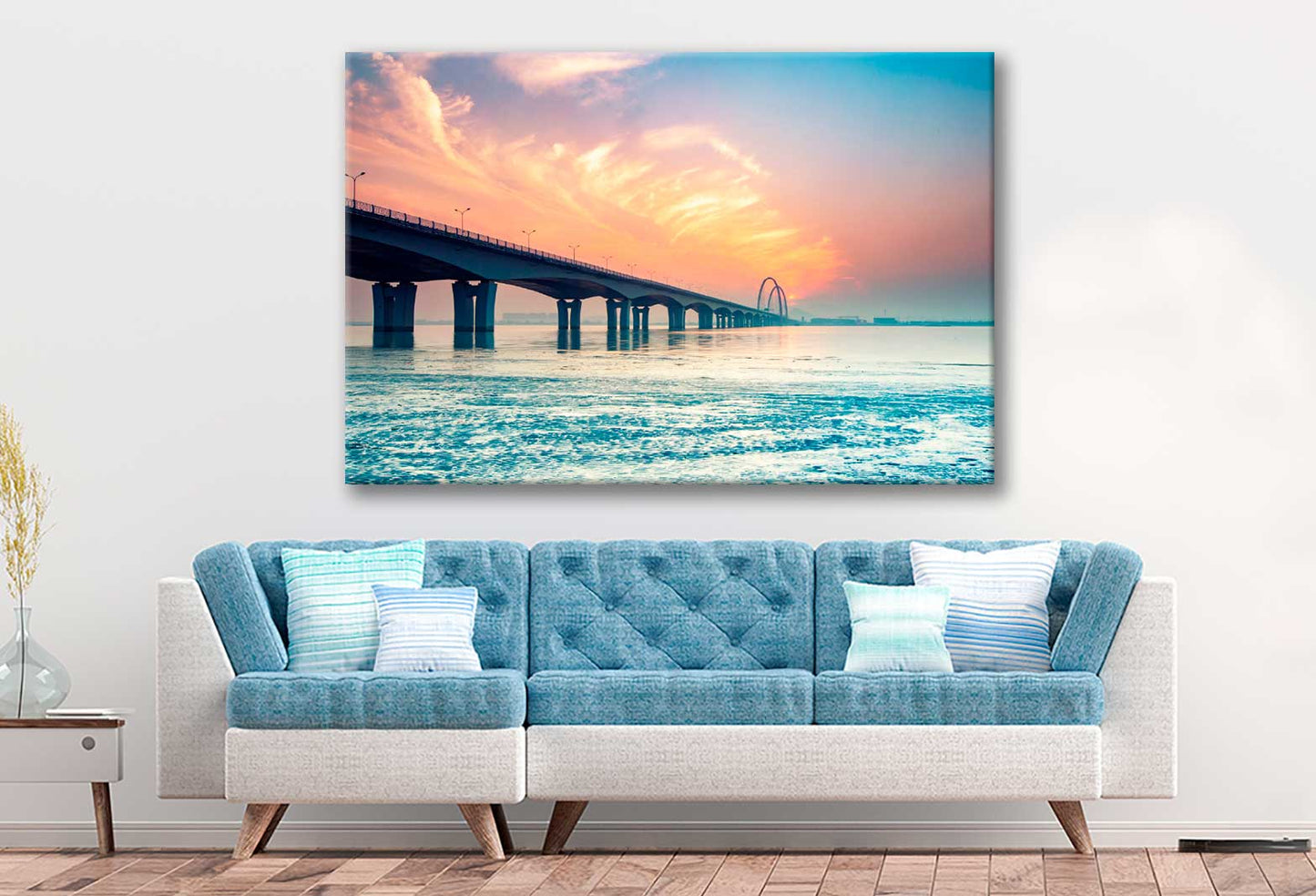 Bella Home Sunset & a Long Pier on the Sea Print Canvas Ready to hang