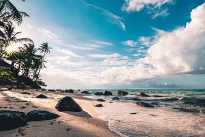 Rocky Seashore Beach & Blue Sky Photograph Home Decor Premium Quality Poster Print Choose Your Sizes