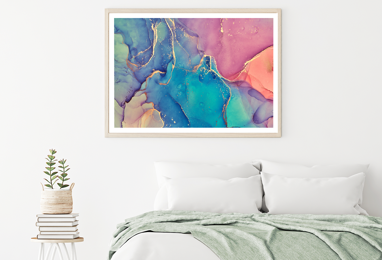 Pink Orange Blue & Gold Abstract Design Home Decor Premium Quality Poster Print Choose Your Sizes