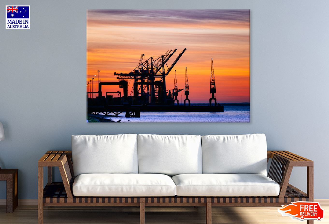 Port Machinery & Sea Sunset View Photograph Print 100% Australian Made