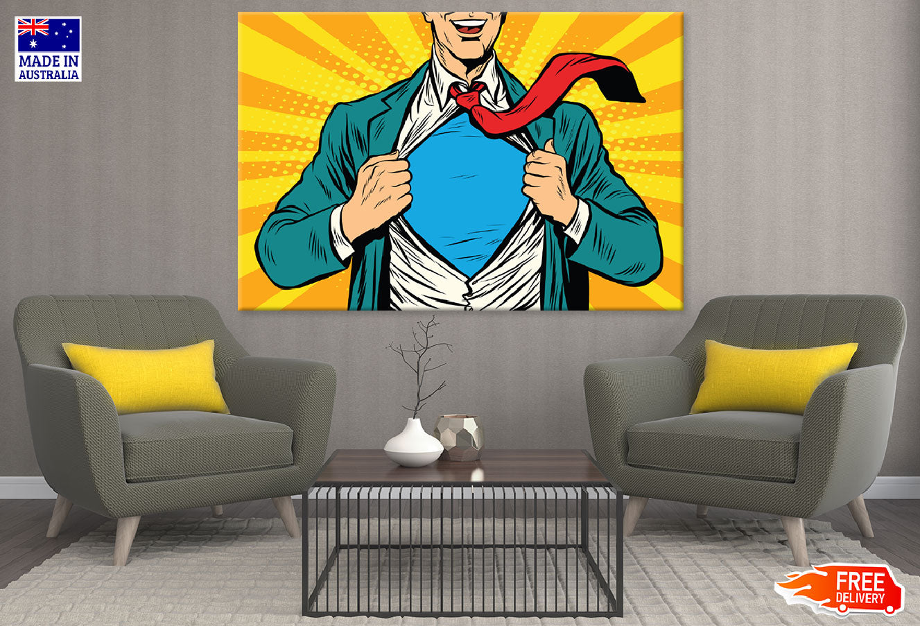 Super Hero Male Businessman Illustration Print 100% Australian Made