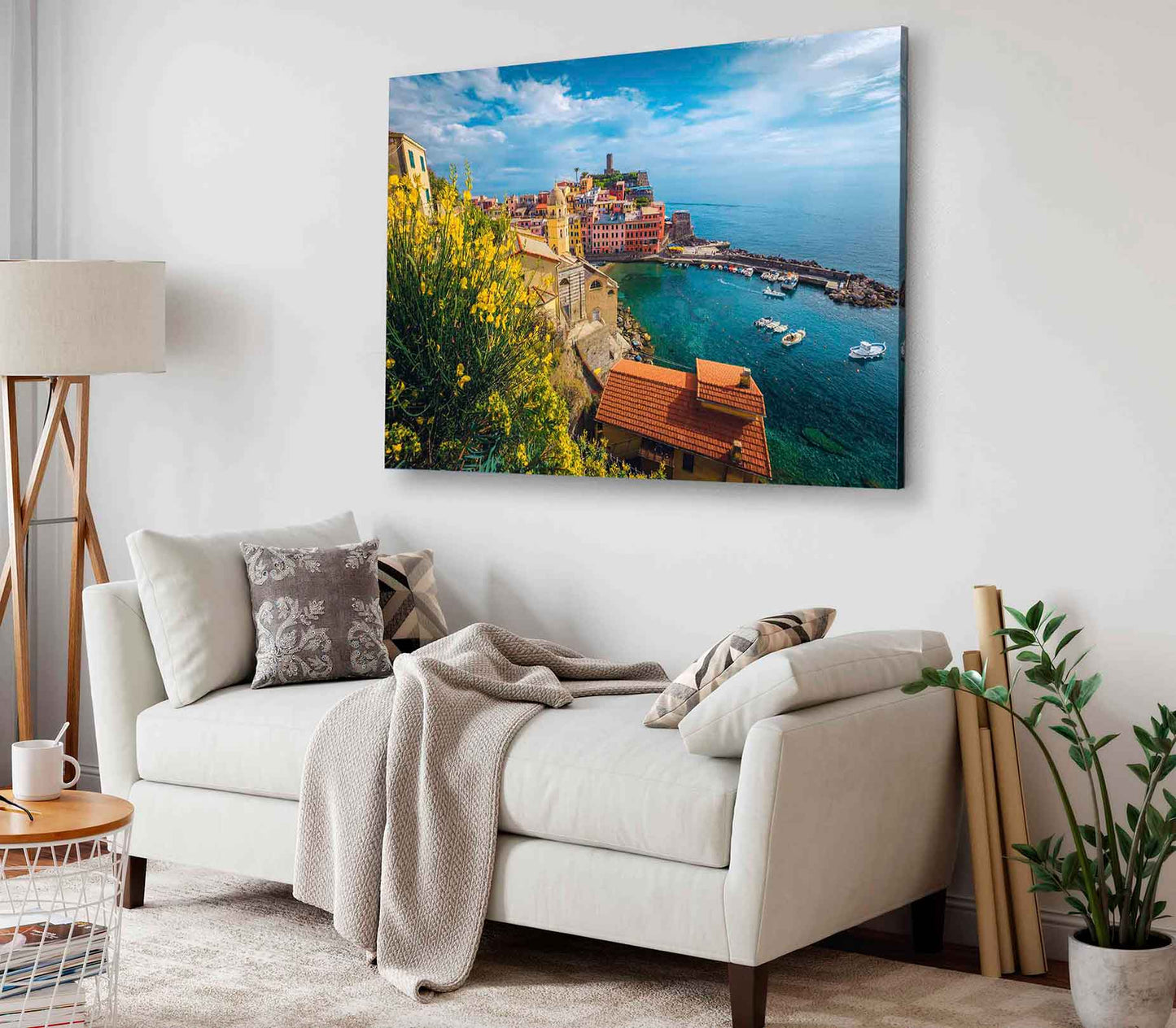 Bella Home Vernazza Resort & Harbor With Boats City Print Canvas Ready to hang