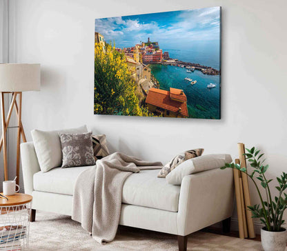 Bella Home Vernazza Resort & Harbor With Boats City Print Canvas Ready to hang