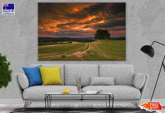 Green Grass Field Sunset Photograph Print 100% Australian Made