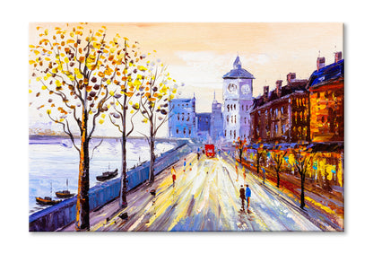 Sea Coast & City Street View Oil Painting Wall Art Limited Edition High Quality Print Stretched Canvas None