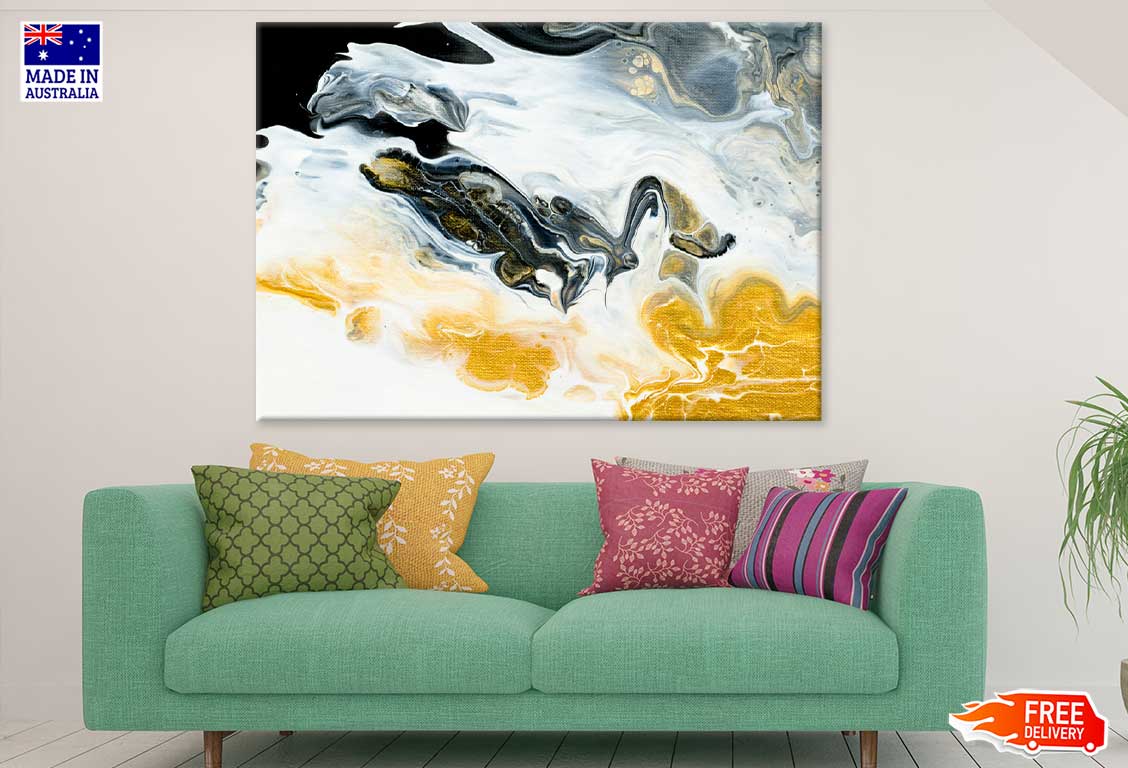 Yellow Black & White Abstract Design Print 100% Australian Made