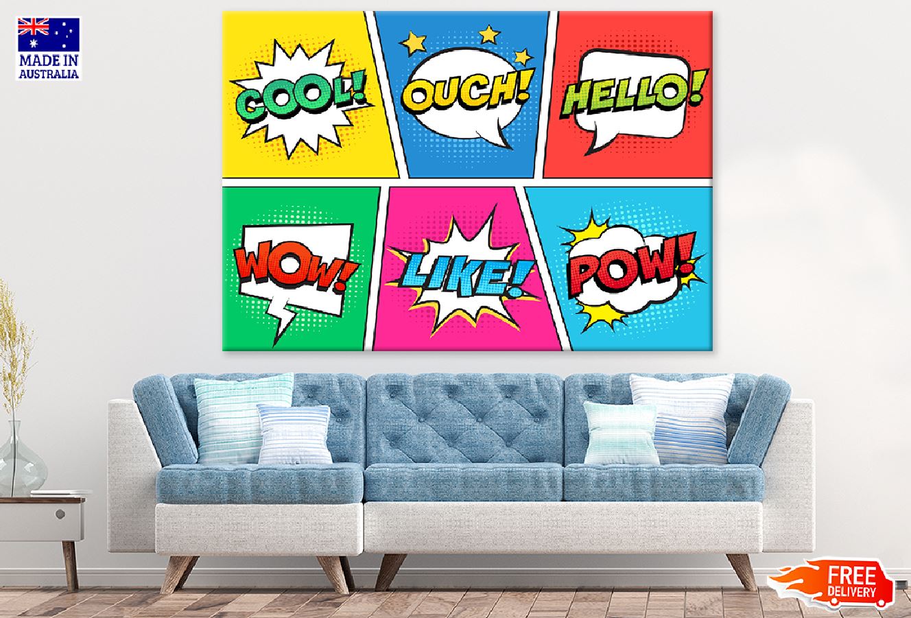 COOL OUCH HELLO WOW LIKE POW Chat Bubble Illustration Print 100% Australian Made