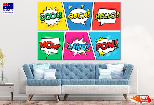 COOL OUCH HELLO WOW LIKE POW Chat Bubble Illustration Print 100% Australian Made