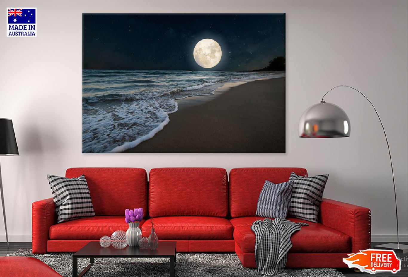 Beach & Full Moon with Star View Photograph Print 100% Australian Made