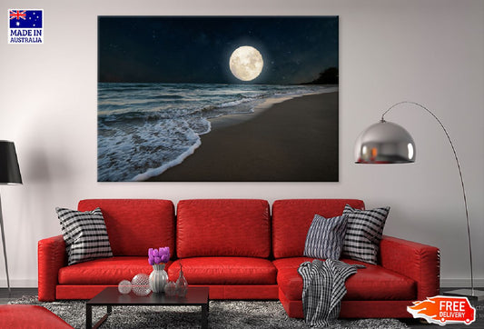 Beach & Full Moon with Star View Photograph Print 100% Australian Made