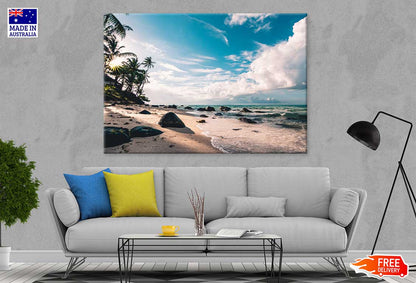 Rocky Seashore Beach & Blue Sky View Photograph Print 100% Australian Made