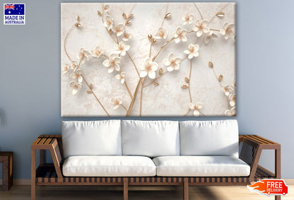 Gold White Floral 3 D Design Print 100% Australian Made