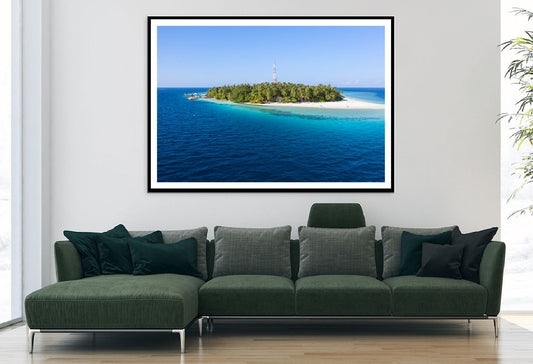 Small Island on Sea View Photograph Maldives Home Decor Premium Quality Poster Print Choose Your Sizes