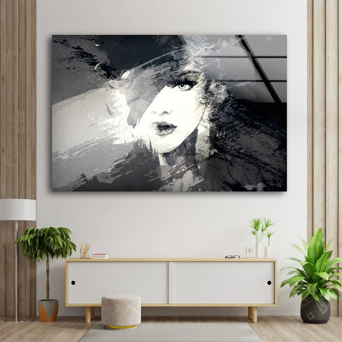 Girl Face Abstract B&W Watercolor Painting Acrylic Glass Print Tempered Glass Wall Art 100% Made in Australia Ready to Hang