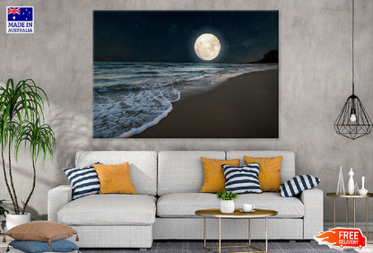 Beach & Full Moon with Star View Photograph Print 100% Australian Made