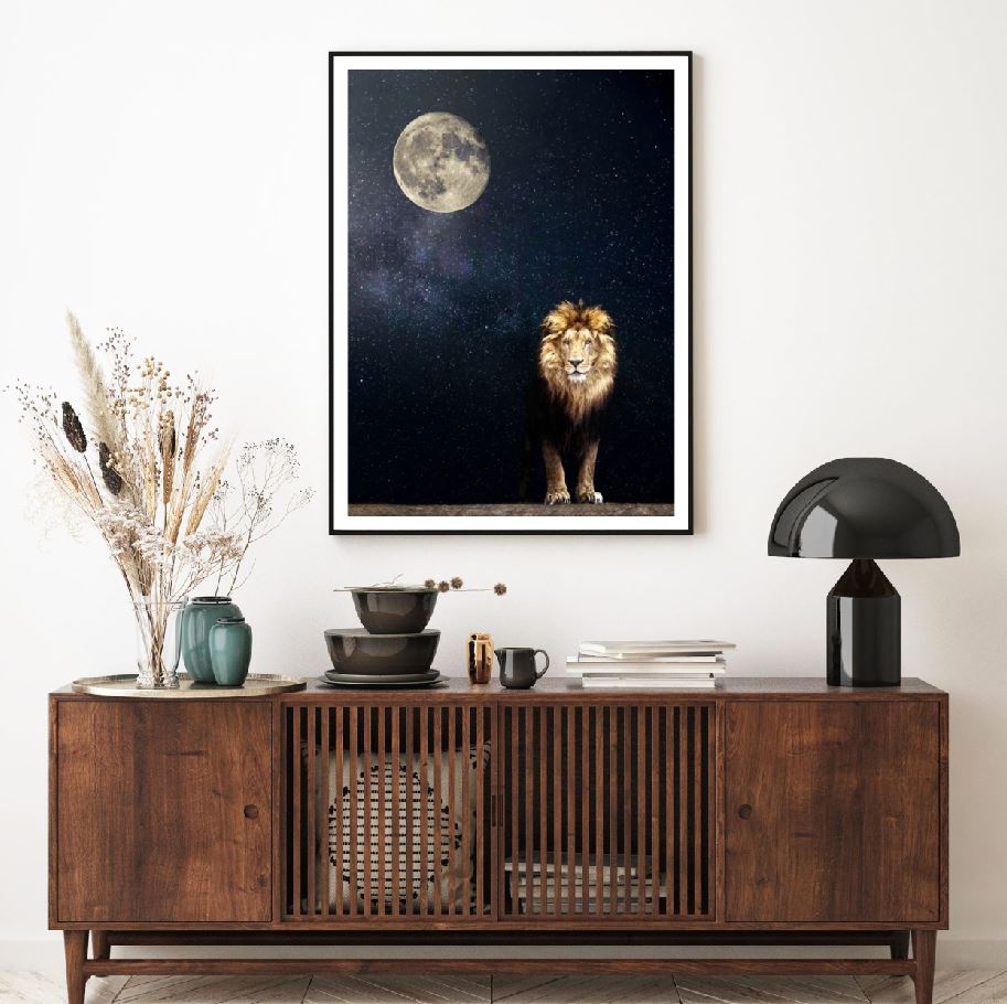 Lion & Moon Scenery Photograph Home Decor Premium Quality Poster Print Choose Your Sizes