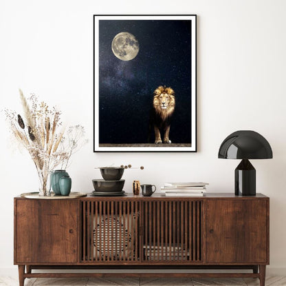 Lion & Moon Scenery Photograph Home Decor Premium Quality Poster Print Choose Your Sizes