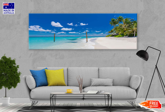 Panoramic Canvas Hammock on Sea View Photograph High Quality 100% Australian Made Wall Canvas Print Ready to Hang