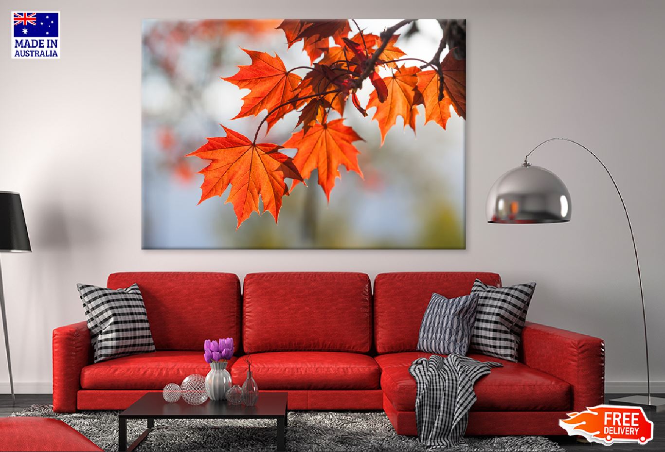 Red Maple Tree Leaves Branch View Photograph Print 100% Australian Made