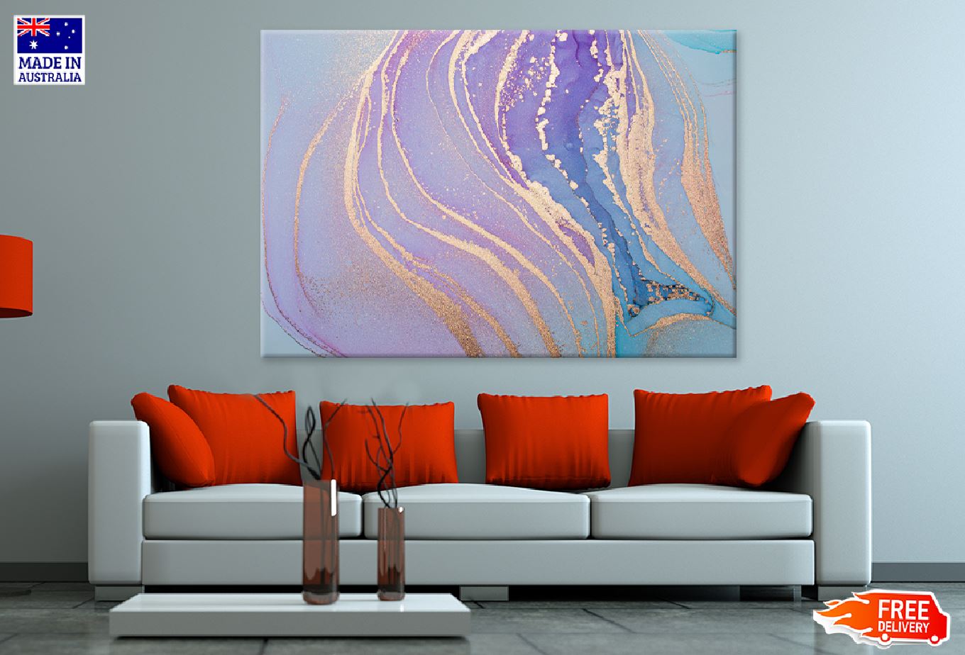 Pink Blue & Gold Lines Abstract Design Print 100% Australian Made