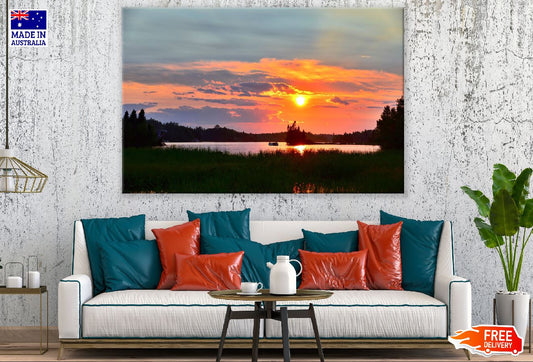 Grass on Lake Sunset View Photograph Print 100% Australian Made