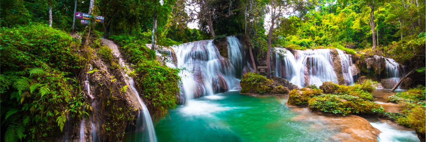 Panoramic Canvas Than Sawan Falls in Forest High Quality 100% Australian Made Wall Canvas Print Ready to Hang