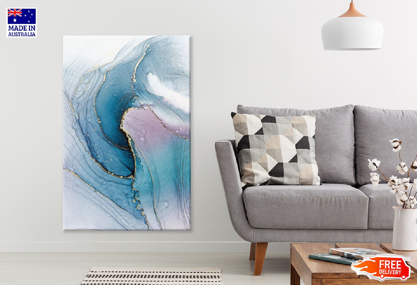 Blue & Pink Gold Marble Abstract Design Print 100% Australian Made