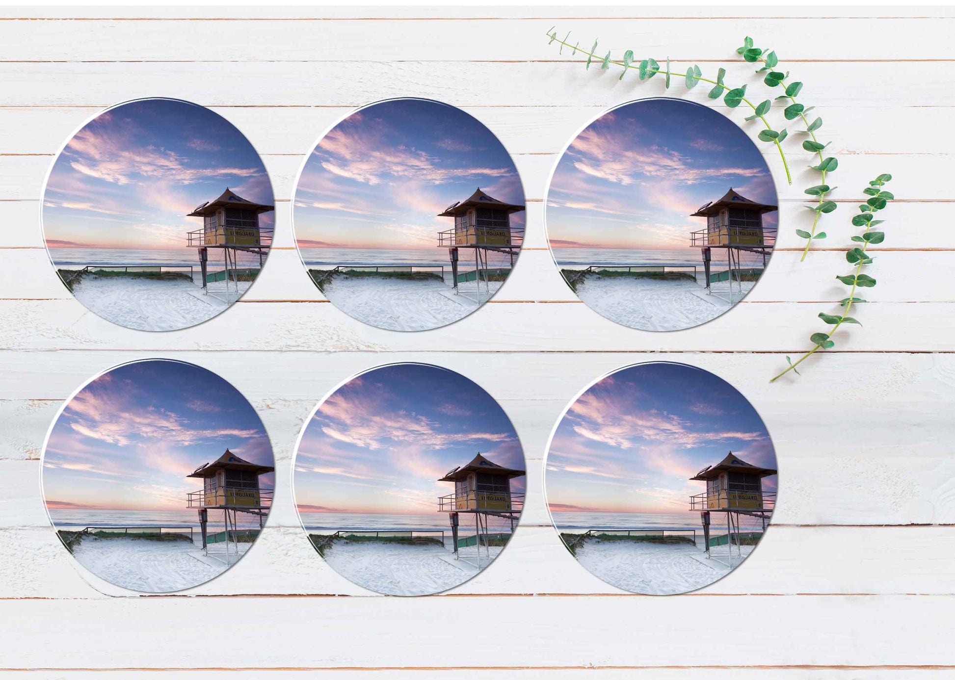 Beach House near Beach & Sunset Sky Coasters Wood & Rubber - Set of 6 Coasters