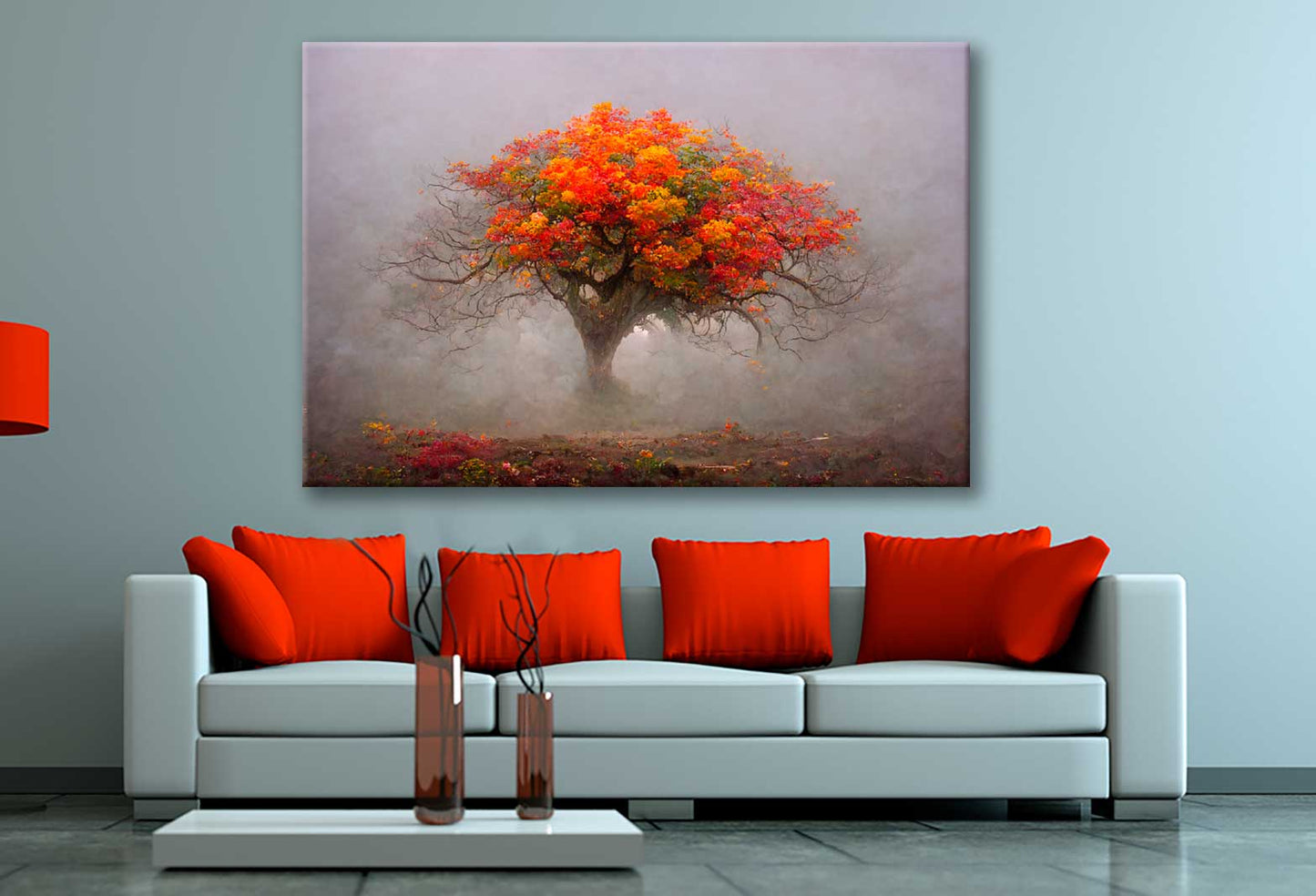 Bella Home Autumn Tree View in Misty Forest Print Canvas Ready to hang